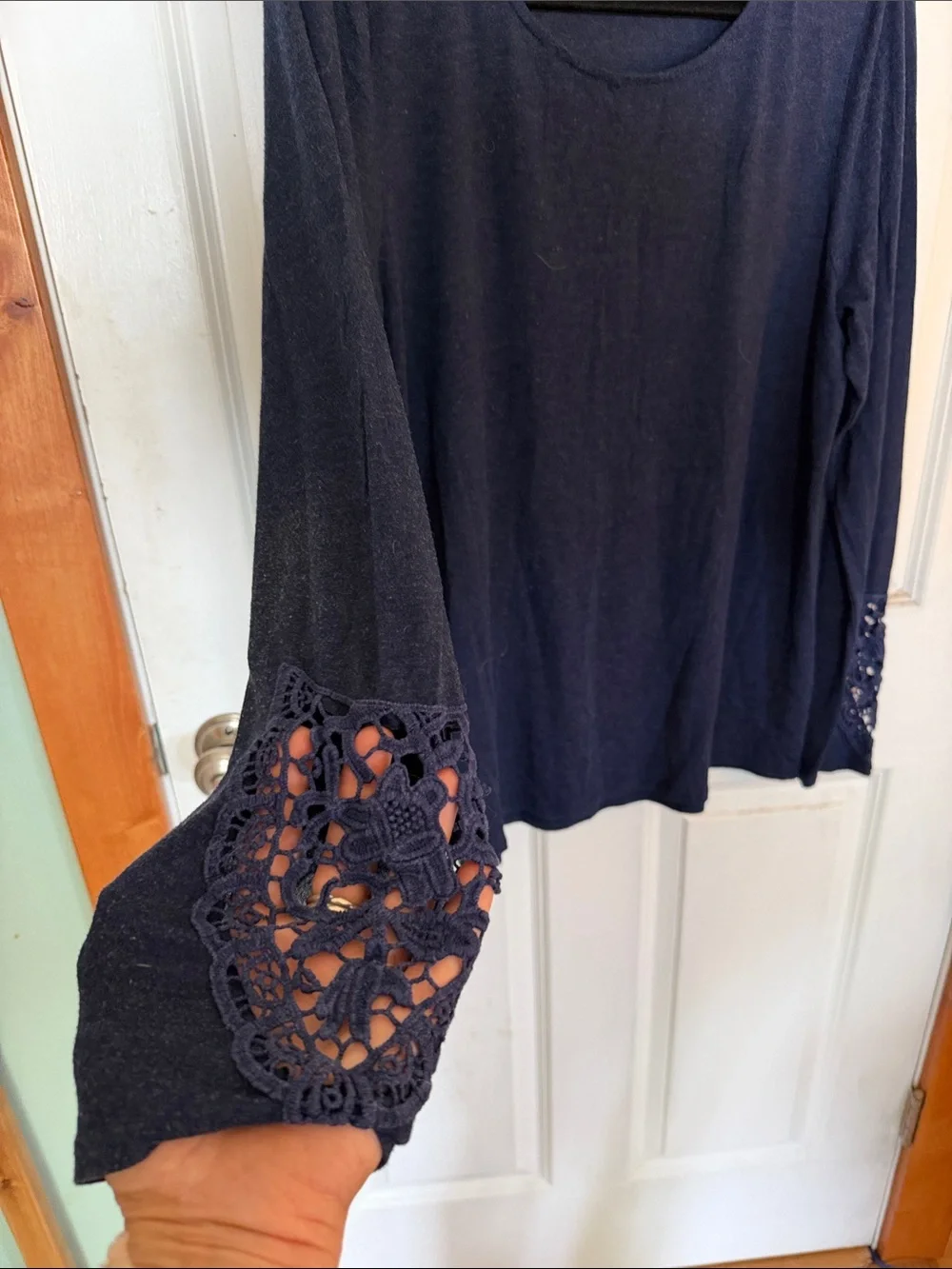 Le Lis Navy Long-Sleeve Tee with Crochet Cuffs
